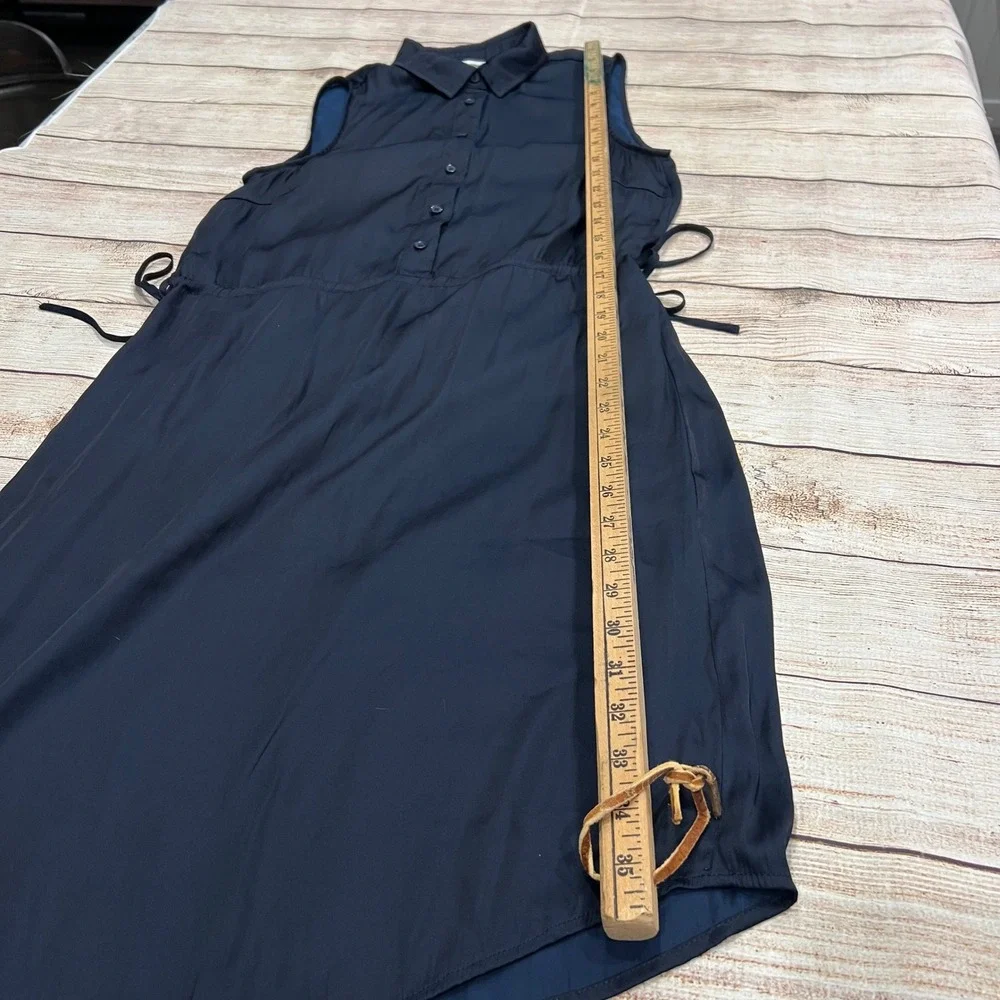 H&M Navy Blue Sleeveless Collared Button Front Drawstring‎ Waist Dress Size 4 - Picture 9 of 12